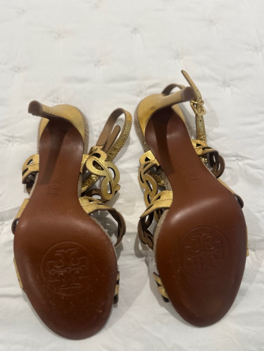 Tory Burch Metallic Gold Scalloped Strappy Heels - Picture 4 of 4